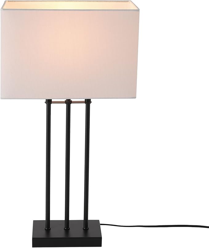 Globe Electric 67528 24" Table Lamp, Matte Black, White Fabric Shade, On/Off Switch on Socket, Table Lamp for Living Room, Home Décor, E26 Light Bulb, Lamps for Bedrooms, Table Lamp, Minimalist - LeafyLoom