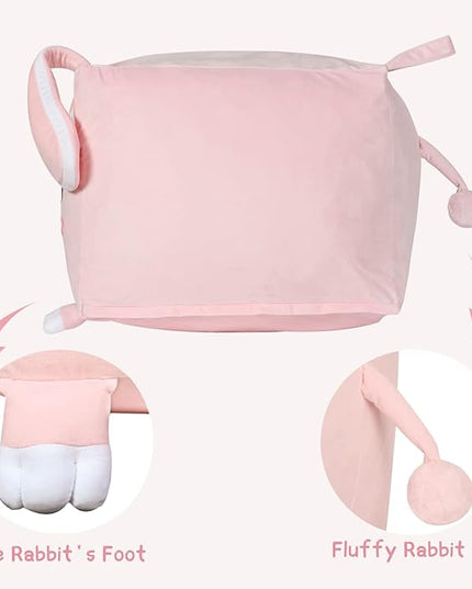Big Ear Rabbit Toy Organizers and Storage, Cute Bean Bag Chair Pink for Girls Room Decorations, Large Size 22x24 Inch Velvet Extra Soft, Cover ONLY - LeafyLoom