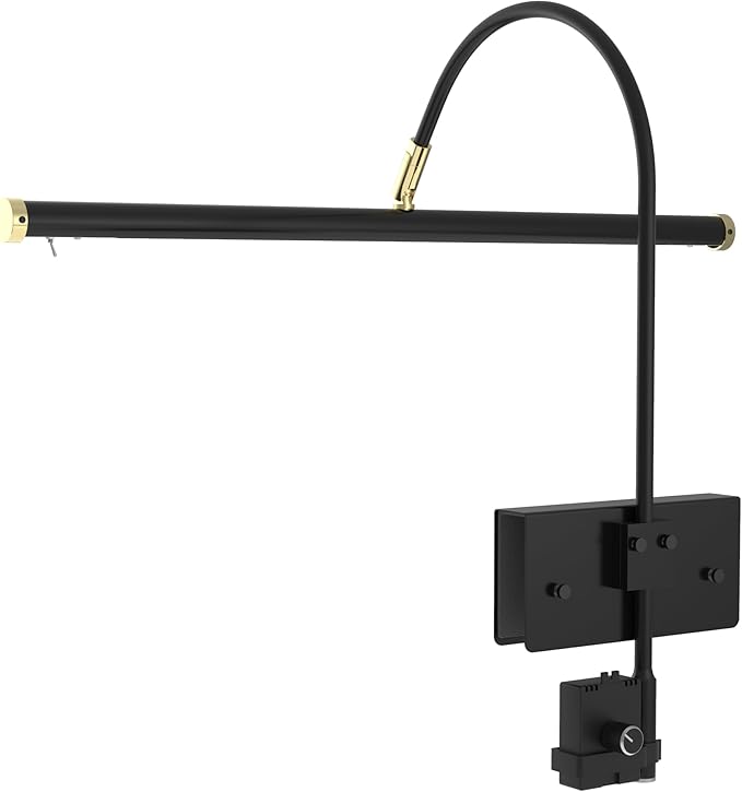 Cocoweb 19" LED Grand Piano Light in Black with Brass Accents with Dimmer Clip - LeafyLoom