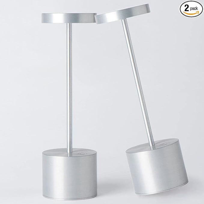 2Pack Cordless Table Lamp, Rechargeable LED Battery 5000mAh Metal USB Portable Powered Desk Lamp, 3 Levels Brightness Light for Restaurants Outdoor (2pack 10.25in Silver) - LeafyLoom