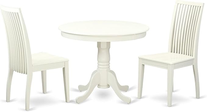 East West Furniture ANIP3-LWH-W Excellent 3 Piece Modern Set Contains a Round Kitchen Table with Pedestal and 2 Dining Room Chairs, 36x36 Inch - LeafyLoom