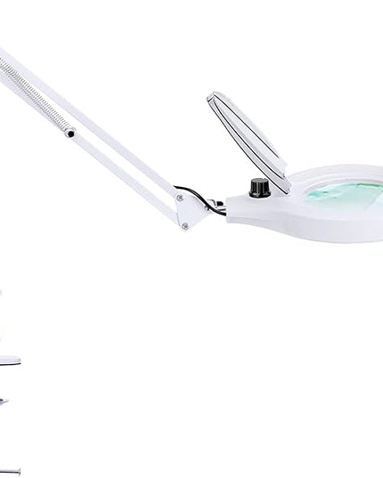10X Magnifying Lamp with Clamp, 2200 LM Super Bright and Stepless Dimming Magnifying Glass with Light, Real Glass Lens Lighted Magnifier Lamp for Close Work, Crafts, Reading, Repair -White - LeafyLoom