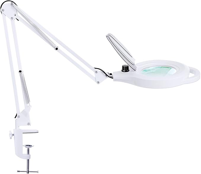 10X Magnifying Lamp with Clamp, 2200 LM Super Bright and Stepless Dimming Magnifying Glass with Light, Real Glass Lens Lighted Magnifier Lamp for Close Work, Crafts, Reading, Repair -White - LeafyLoom