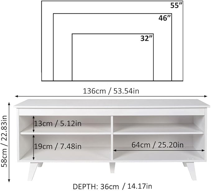 Madesa TV Stand Cabinet with 4 Shelves and Cable Management, Entertainment Center for TVs up to 55 Inches, Wooden, 23'' H x 15'' D x 53'' L – White - LeafyLoom