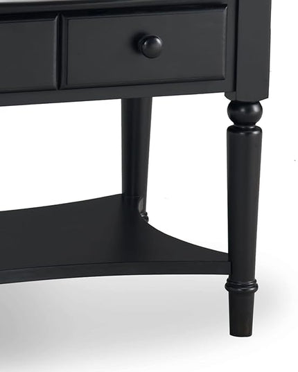 Leick Coastal Oval Coffee Table with Shelf, Swan Black - LeafyLoom
