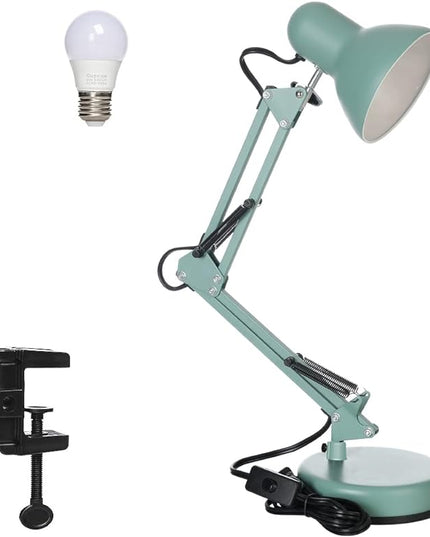 Led Desk Lamp with Clamp - Swing Arm Desk Lamp with 1 LED Cold Light Bulbs 6500K - Adjustable Table Lamp，Used for Office, Work, Study, Dormitory Reading and Eye Protection Desk Lamp (Green-01) - LeafyLoom