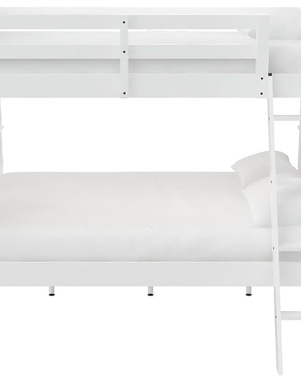 DHP Airlie Convertible Wood Bunk Bed, Stackable and Detachable Bed Frames for Kids and Teens, with Angled Ladder, High Guardrail, Wood Slats, No Boxspring Required, Twin-Over-Full, White - LeafyLoom