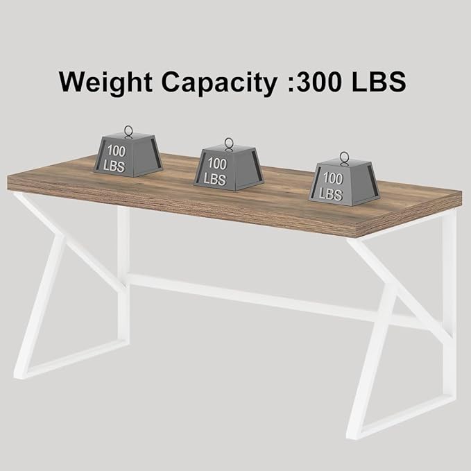 HSH Farmhouse Desk, Modern Home Office Desk, Student Desk for Bedroom Computer Table, Rustic Wood and Metal PC Laptop Computer Desk, Simple Writing Study Gaming Desk Executive Workstation, 55 Inch - LeafyLoom