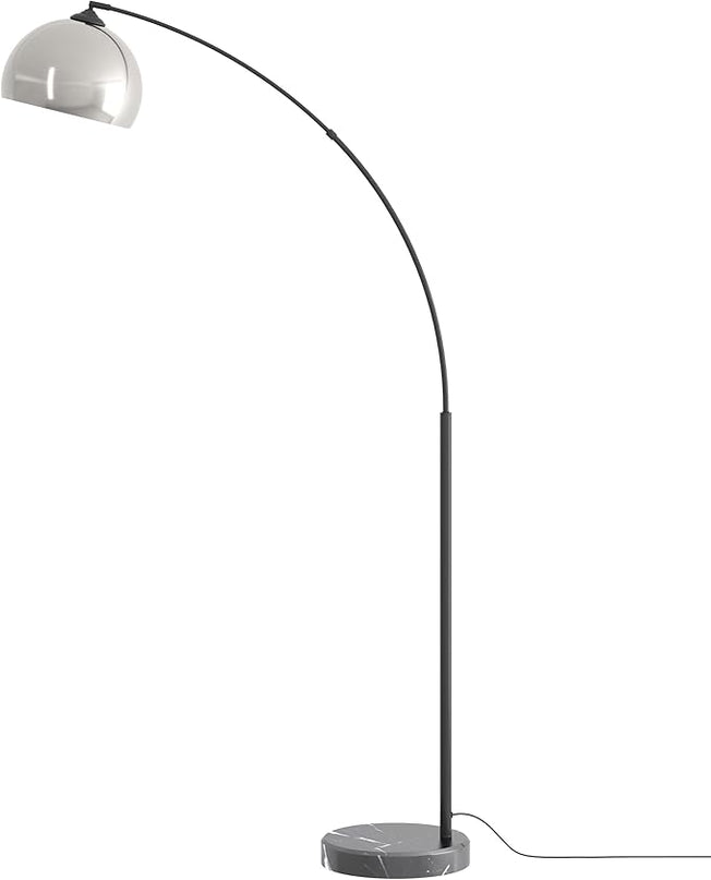 GETINLIGHT 66" Modern Brushed Nickel Arc Floor Lamp with Inner White Metal Shade and Black Marble Base, LED Bulb Included, IN-0806-1-SN - LeafyLoom