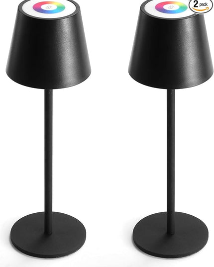 Maksone 2 pack RGB Cordless Table Lamp, 6600mWh Rechargeable Battery Desk Lamp, 3000K Stepless Dimming and Led Color Changing Night Light, IP54 Waterproof Outdoor Portable Lamp for Patio (Black) - LeafyLoom