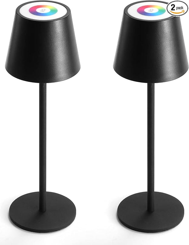 Maksone 2 pack RGB Cordless Table Lamp, 6600mWh Rechargeable Battery Desk Lamp, 3000K Stepless Dimming and Led Color Changing Night Light, IP54 Waterproof Outdoor Portable Lamp for Patio (Black) - LeafyLoom