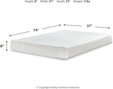 Signature Design by Ashley Twin Size Chime 8 Inch Medium Firm Gel Memory Foam Mattress with Green Tea & Charcoal Extract - LeafyLoom