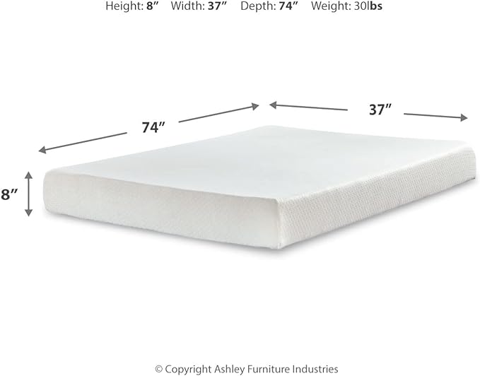 Signature Design by Ashley Twin Size Chime 8 Inch Medium Firm Gel Memory Foam Mattress with Green Tea & Charcoal Extract - LeafyLoom