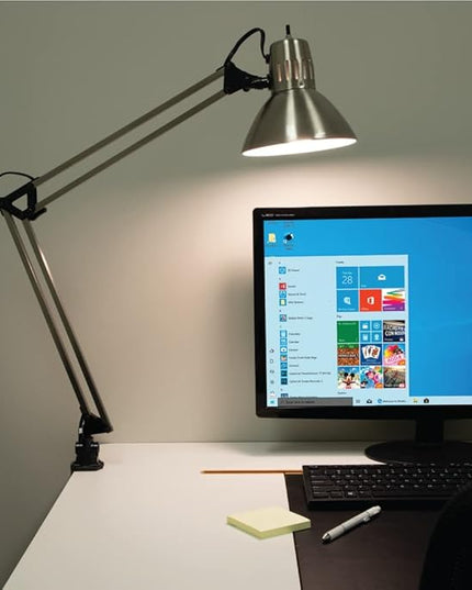V LIGHT Architectural Swing Arm Desk Lamp, Clamp lamp with LED bulb, Work Light for Any Space, Brushed Nickel Finish 7.5 x 5.5 x 33 - LeafyLoom