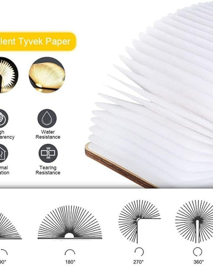Folding Book Lamp Novelty Wooden Table Lamp Portable Desk Light LED Paper Lantern with USB Rechargeable for Gift Home Office Decor - LeafyLoom