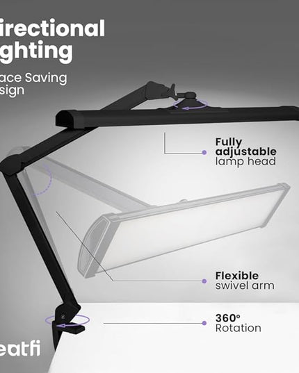 Neatfi Ultra 3,500 Lumen LED Desk Lamp, 45W, 26-Inch Wide Metal Shade, 270 SMD LEDs (Non-CCT with Clamp, Black) - LeafyLoom