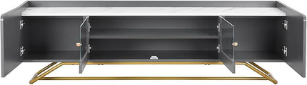 LUSAPZ Sleek Design TV Stand,Modern TV Stand with Fluted Glass,for TVs Up to 70 Inch,Faux Marble Top TV Console Table with Gold Frame Base,Ideal for Living Room (Gery) - LeafyLoom