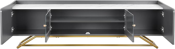 LUSAPZ Sleek Design TV Stand,Modern TV Stand with Fluted Glass,for TVs Up to 70 Inch,Faux Marble Top TV Console Table with Gold Frame Base,Ideal for Living Room (Gery) - LeafyLoom