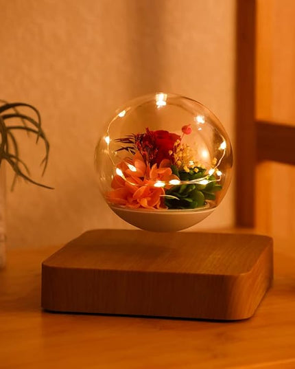 Magnetic Levitating Flower, Forever Flowers Real Eternal Roses, Levitation LED Light Bulb Lamp Floating Light, Decorative Light for Kids Lover Friends - LeafyLoom