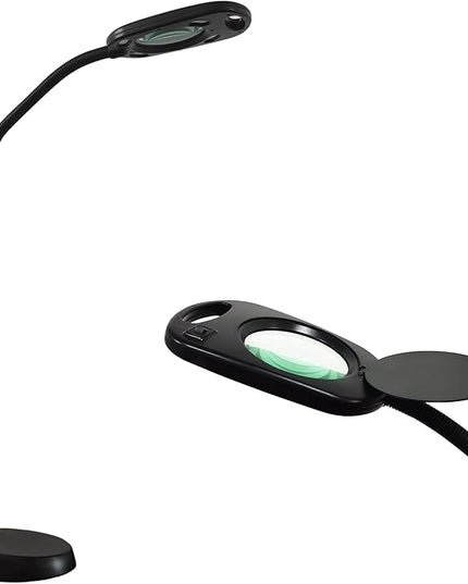 Magnifying Floor Lamp 5X & Bright LED Floor Lamp Hand Free with Adjustable Gooseneck，2-in-1 Magnifier Daylight Work Light for Reading, Repair, Crafts, Sewing etc. (Black) - LeafyLoom