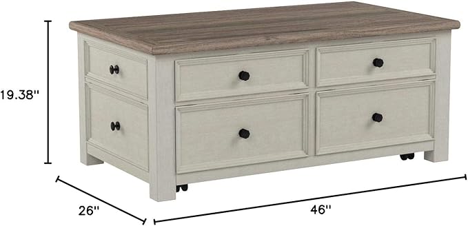 Signature Design by Ashley Bolanburg Farmhouse Lift Top Coffee Table with Drawers, Antique Cream & Brown - LeafyLoom