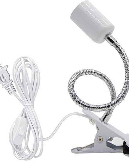 Clip Lamp Holder Adjustable Light Bulb Stand Clamp Lights Flexible Clamp Lamp E26/E27 Neck Clip Lighting Fixture Desk Lamp Holder with On/Off Switch Study Reading Lamp (No Bulb) - LeafyLoom