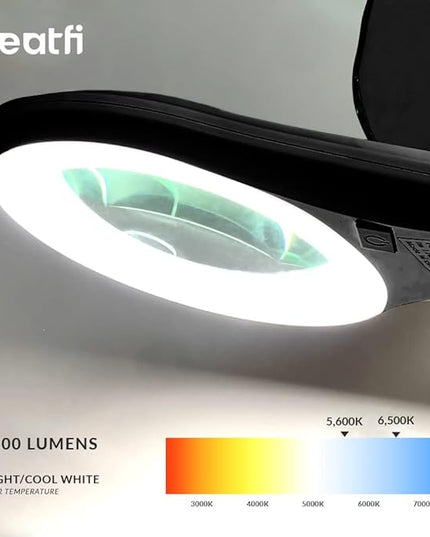 Neatfi (New Model) Bifocals 1,200 Lumens Super LED Magnifying Lamp with Clamp, 5D + 20D, Dimmable, 60 Pcs SMD LED, 5 Inches Diameter Lens, Adjustable Arm (5 Diopter + 20 Diopter, Black) - LeafyLoom