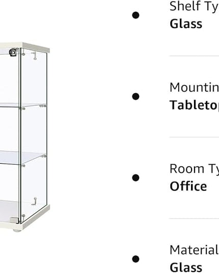 VIVOHOME 3 Layers 16''W x 16''D x 34''H Display Cabinet Showcase Countertop with Lock, 4mm Tempered Glass 25mm MDF Base - LeafyLoom