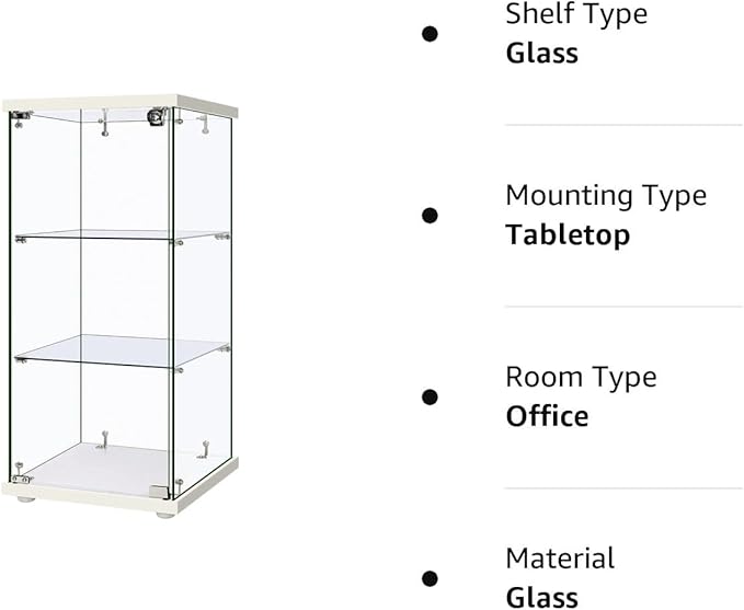 VIVOHOME 3 Layers 16''W x 16''D x 34''H Display Cabinet Showcase Countertop with Lock, 4mm Tempered Glass 25mm MDF Base - LeafyLoom
