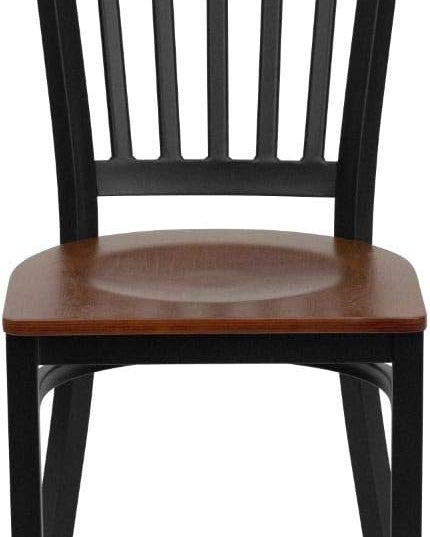 Flash Furniture 4 Pack HERCULES Series Black Vertical Back Metal Restaurant Chair - Cherry Wood Seat - LeafyLoom