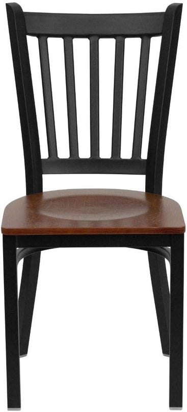 Flash Furniture 4 Pack HERCULES Series Black Vertical Back Metal Restaurant Chair - Cherry Wood Seat - LeafyLoom