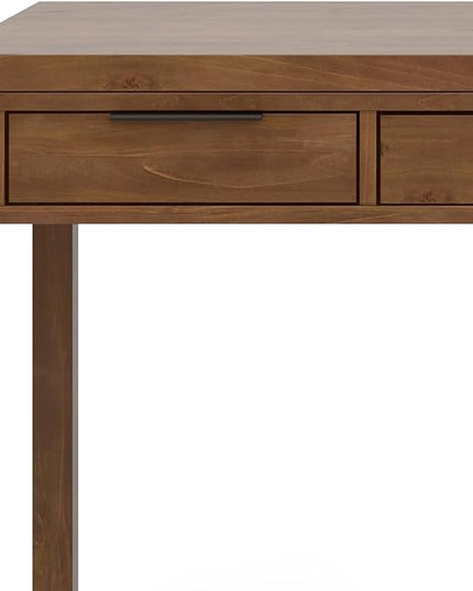SIMPLIHOME Hollander SOLID WOOD 60 inch Wide Home Office Desk, Writing Table, Workstation, Study Table Furniture in Medium Saddle Brown with 2 Drawers - LeafyLoom