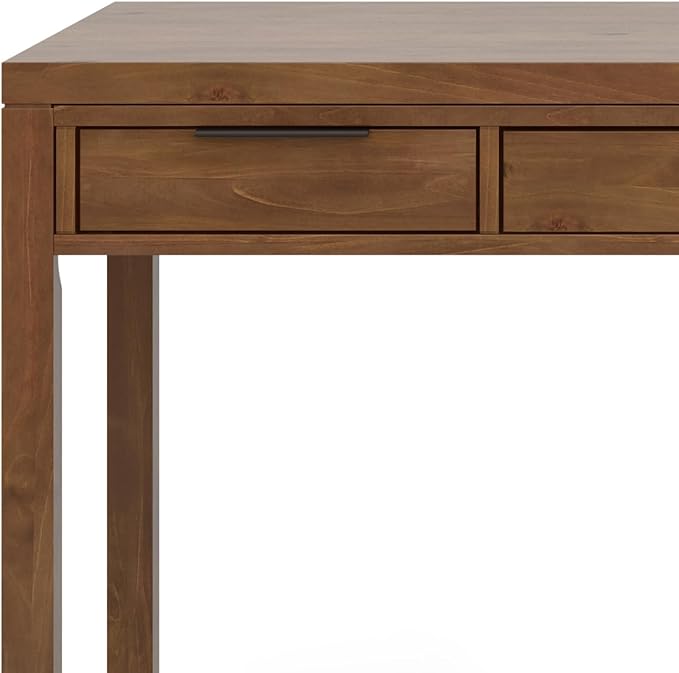 SIMPLIHOME Hollander SOLID WOOD 60 inch Wide Home Office Desk, Writing Table, Workstation, Study Table Furniture in Medium Saddle Brown with 2 Drawers - LeafyLoom