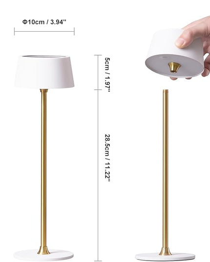 DAWALIGHT Cordless Lamp 4000mAh Rechargeable tbale lamp LED Desk Lamp Stepless Dimming White and Gold Battery Operated Portable Cordless 2700K White Base - LeafyLoom