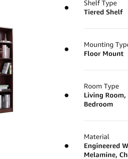5 Shelf Wood Bookcase Freestanding Display Shelf Adjustable Layers Bookshelf for Home Office Library Small Narrow Space(Cherry, 5-Layers,24.4W x 11.6D x 68.9H inch) - LeafyLoom