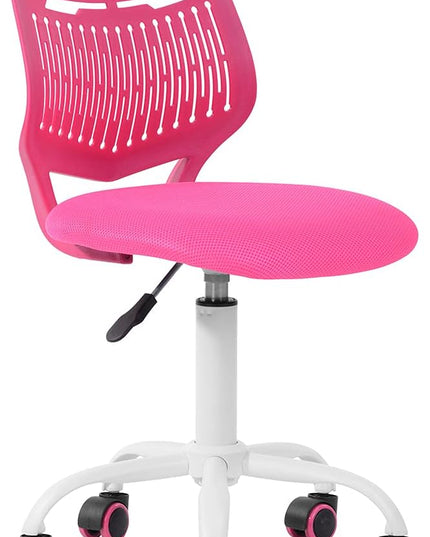 FurnitureR Desk Chair Armless Cute Home Office Desk Chair for Kids, Swivel Computer Task Chair Study Chair with Mesh Padded Cushion and Rolling Wheels for Child, Pink - LeafyLoom