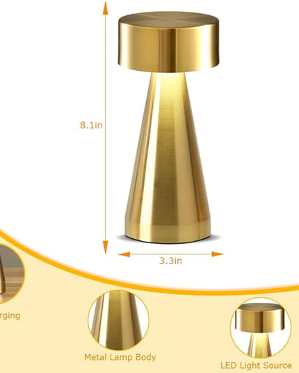 Portable Metal Desk Lamp,3-Color Touch Control, Rechargeable Battery - Ideal Bedside Lamp for Bedroom Nightstand (Gold) - LeafyLoom