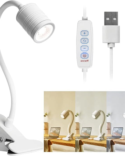 EAGLOD LED 3 Brightness Clamp Light，Portable Clip Light LED Lamp, USB Plug Clip on Desk Lamp,360°Flexible Gooseneck Night Reading Light,Desk/Table Bedside Headboard,Nail Art,Tattoo Lamp - LeafyLoom