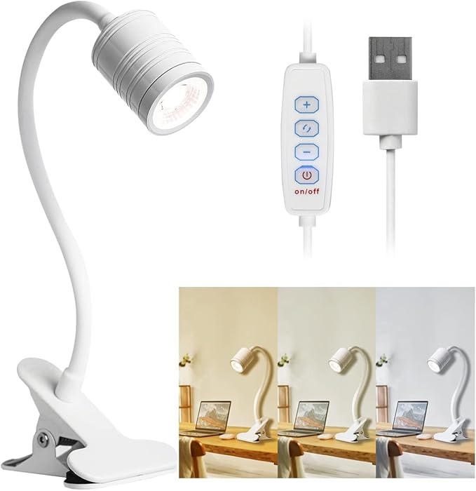 EAGLOD LED 3 Brightness Clamp Light，Portable Clip Light LED Lamp, USB Plug Clip on Desk Lamp,360°Flexible Gooseneck Night Reading Light,Desk/Table Bedside Headboard,Nail Art,Tattoo Lamp - LeafyLoom