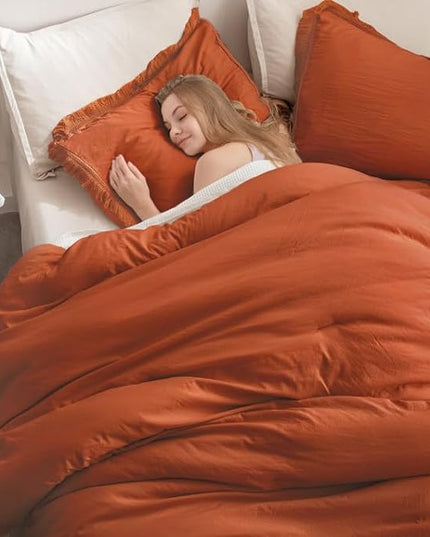Andency King Size Comforter Set Burnt Orange, 3 Pieces Boho Terracotta Soft Lightweight Bedding Comforter Sets, Rust Tassel All Season Bed Set (104x90In Comforter & 2 Pillowcases) - LeafyLoom