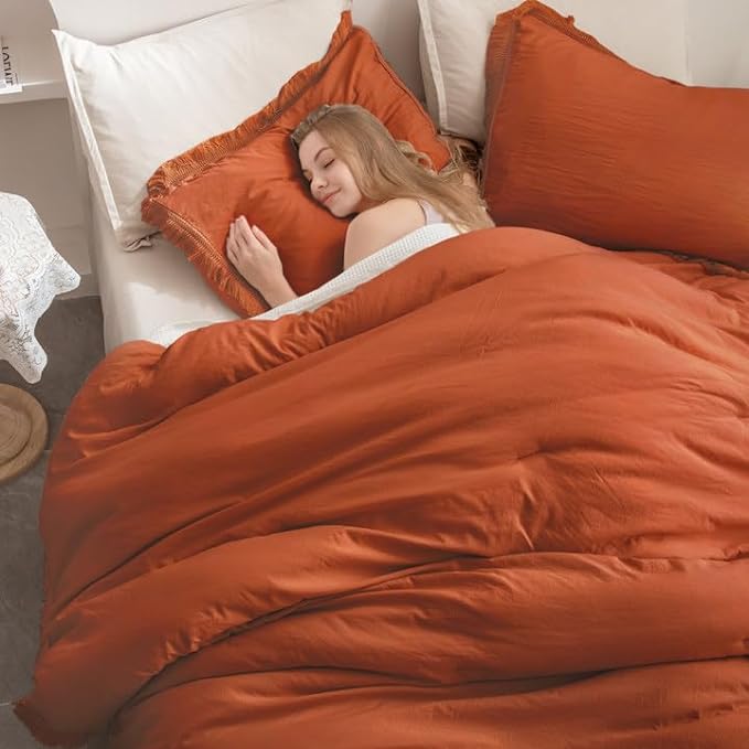 Andency California King Comforter Set Burnt Orange - 3 Pieces Cal King Boho Terracotta Lightweight Bedding Comforter Sets, Oversized All Season Soft Bed Set (104x96In Comforter & 2 Pillowcases) - LeafyLoom