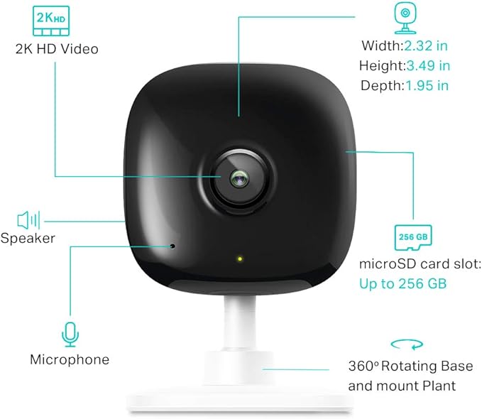 Kasa Smart 2K QHD Indoor Security Camera, Person/Baby Crying/Motion Detection, 2-Way Audio, 30Ft. Night Vision, Cloud/SD Card Storage(Up to 256 GB), Works with Alexa & Google Home (KC400) KasaSmartbyTP-Link