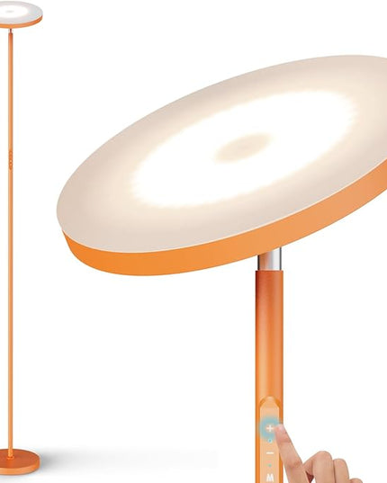 Floor Lamp, 30W LED Bright Standing Lamp, Stepless Dimmable Torchiere Tall Sky Lamp Pole Ligh with 4 Color Temperatures,Touch&Remote Control,1 Hour Timer for Living Room Bedroom Office-Orange - LeafyLoom