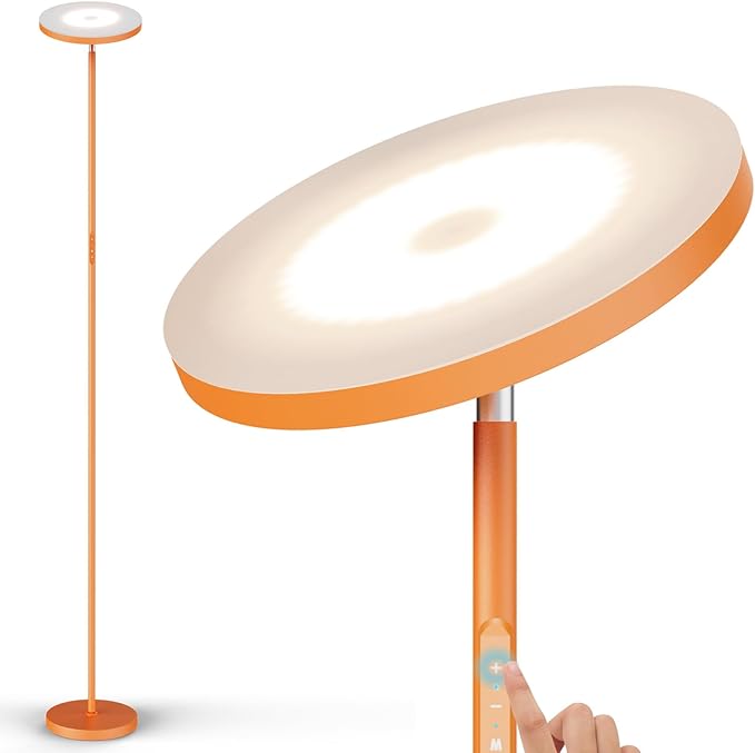 Floor Lamp, 30W LED Bright Standing Lamp, Stepless Dimmable Torchiere Tall Sky Lamp Pole Ligh with 4 Color Temperatures,Touch&Remote Control,1 Hour Timer for Living Room Bedroom Office-Orange - LeafyLoom