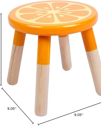 9 Inch Kids Solid Hard Wood Fruit Chair, Crafted Hand-Painted Wood with Assembled Four-Legged Sitting Stool, Bedroom, Playroom, Orange Furniture Stool for Toddler, Children, Boys, Girls(Orange) - LeafyLoom