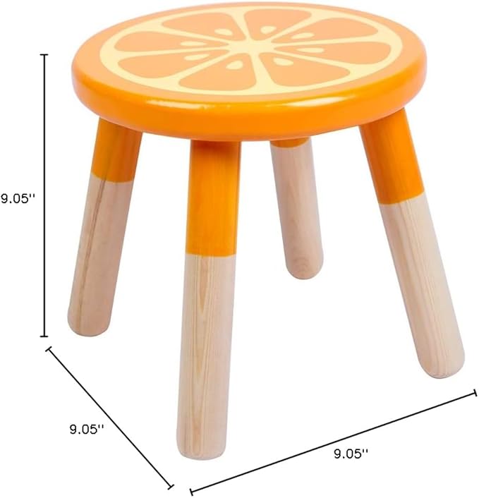 9 Inch Kids Solid Hard Wood Fruit Chair, Crafted Hand-Painted Wood with Assembled Four-Legged Sitting Stool, Bedroom, Playroom, Orange Furniture Stool for Toddler, Children, Boys, Girls(Orange) - LeafyLoom