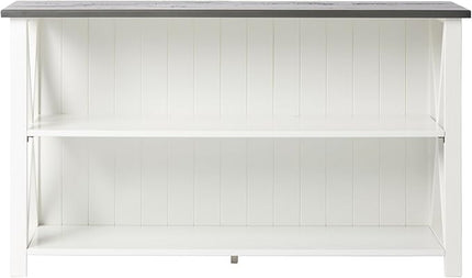 Walker Edison Solid Wood Farmhouse Storage Console, 52 Inch, White/Grey Wash - LeafyLoom