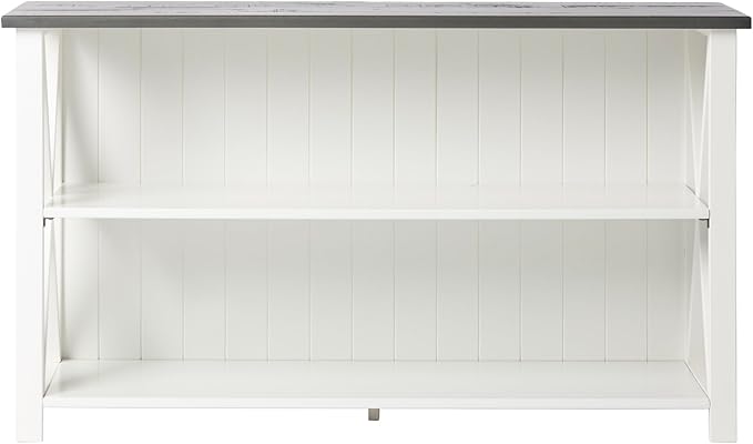 Walker Edison Solid Wood Farmhouse Storage Console, 52 Inch, White/Grey Wash - LeafyLoom