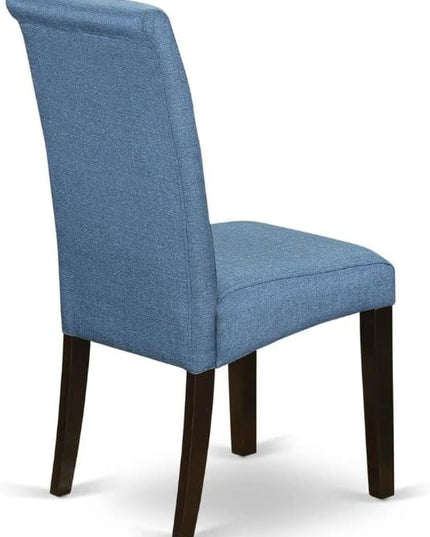 East West Furniture ANBA3-CAP-21 3 Piece Dining Set Contains a Round Kitchen Table with Pedestal and 2 Blue Color Linen Fabric Upholstered Parson Chairs, 36x36 Inch - LeafyLoom