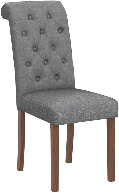 COLAMY Button Tufted Dining Chairs Set of 2, Parsons Upholstered Fabric Dining Room Chairs Kitchen Chairs with Wood Legs and Padded Seat, Dark Grey - LeafyLoom